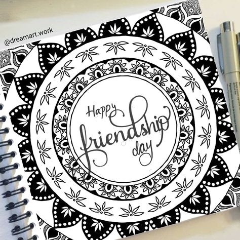 Friendship Day Mandala Art, Friendship Mandala Art, Happy Birthday Mandala Art, Maha Devi, Friendship Paintings, Teachers Day Drawing, Boho Canvas Art, Art Journal Challenge, Paint Trends