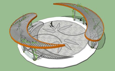 Curved Landscape Design Plan, Curved Landscape Design, Design Landscape Plan, University Landscape Design, School Landscape Design, Curved Landscape, Landscape Trellis, Seating Area Design, Landscape Seating