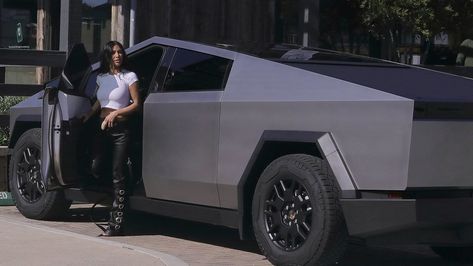 Kim Kardashian looks TINY by $100K Tesla Cybertruck Kim Kardashian Car Collection, Kim Kardashian Vision Board, Tesla Cybertruck Aesthetic, Kim Kardashian Cars, Cruelty Squad, Tesla Truck, Kardashian Cars, Kloe Kardashian, Tesla Cybertruck