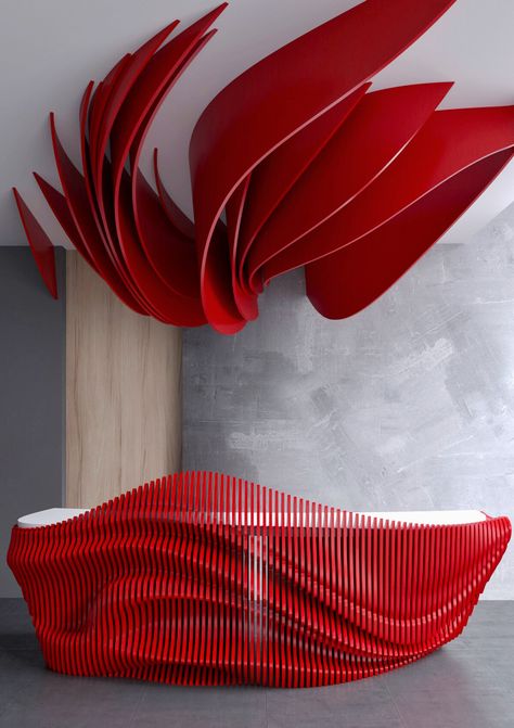 Parametric, parametricdesign, celling on Behance Parametric Interior, Reception Desk Office Furniture, Parametric Wall, Reception Desk Office, Reception Desk Design, Reception Desks, Reception Counter, Counter Design, Parametric Design