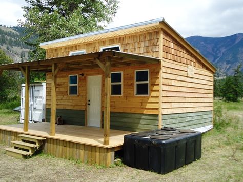 She’d Roof Cabin, 16 X 20 Cabin Floor Plans, Single Sloped Roof Cabin, Single Pitch Roof Cabin, 16x20 Cabin, Shed Roof Cabin, Tiny Cottage Design, Pre Built Cabins, Cabin Build