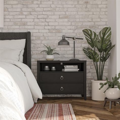 Her Majesty 2 Drawer Nightstand, Black - Walmart.com Suite Bedroom, Bedside Organizer, White Nightstand, 2 Drawer Nightstand, Night Stands, Wood Nightstand, Bedroom Night Stands, Drawer Nightstand, Furniture Assembly