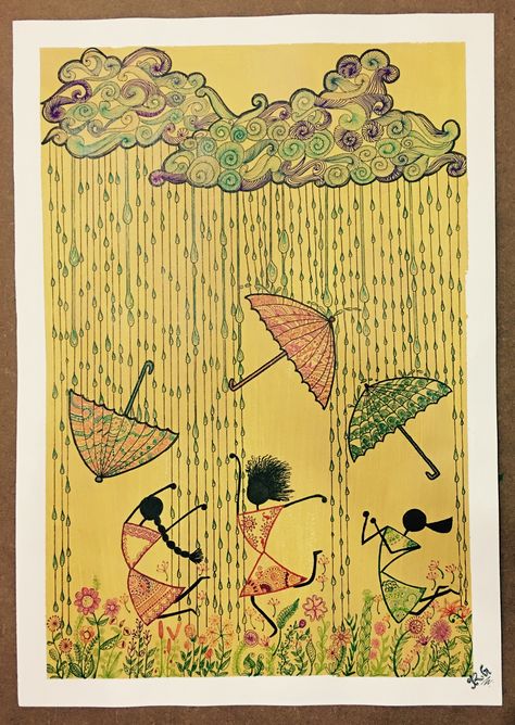 warli art (dancing in rain), doodle Contemporary Warli Art, Modern Warli Art, Warli Art Drawing, Rain Doodle, Warli Drawing, Shading Drawings, Scenery Drawing For Kids, Indian Drawing, Independence Day Drawing