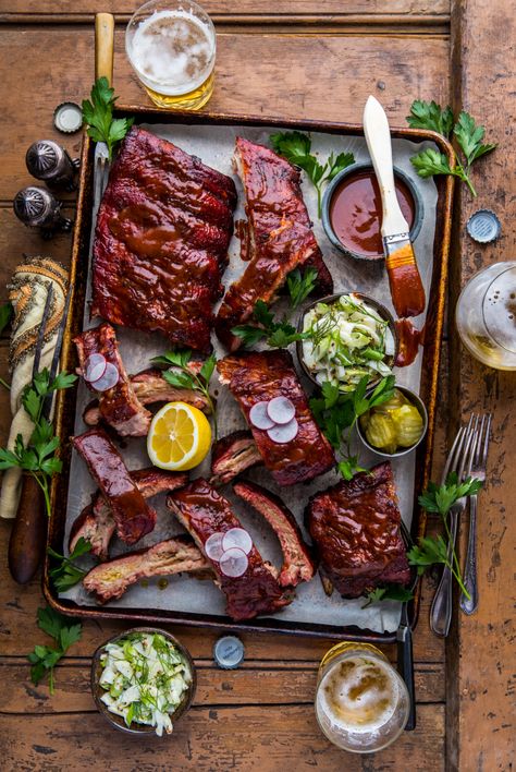 Sweet & Smokey Baby Back Ribs with Fennel Slaw | Dennis The Prescott Fennel Slaw, Meat Platter, Barbecue Ribs, Back Ribs, Smoked Ribs, Baby Back Ribs, Food Platters, Food Presentation, Sweet And Spicy