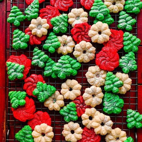 Cookie Press Recipes, Spritz Cookie, Vegan Xmas, Spritz Cookie Recipe, Crowded Kitchen, Grandma Cookies, Vegan Christmas Cookies, Christmas Cookie Recipe, Vegan Holiday Recipes