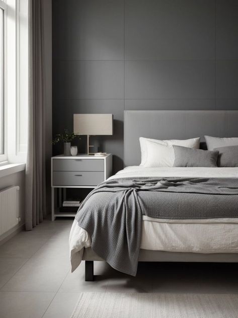 Add a striking and modern touch to your bedroom by creating an accent wall with textured grey tiles behind your bed. Pair it with a sleek and minimalist grey bed frame for a sleek and cohesive look. Bed Accent Wall Ideas, Bed Accent Wall, Tiles Bedroom, Pattern Minimal, Grey Bed, Accent Wall Ideas, Grey Bed Frame, Grey Tiles, Grey Bedding