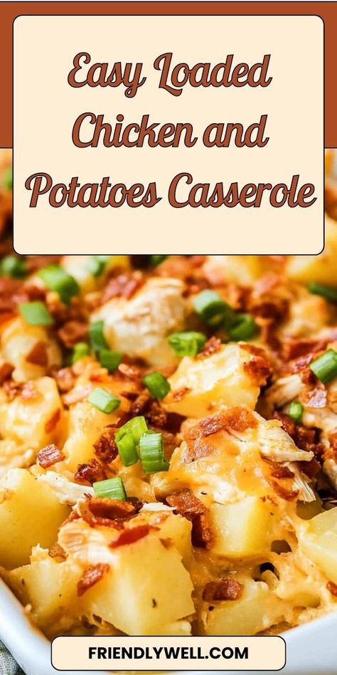 Dinner just got easier! 🍴✨ This Cheesy Loaded Chicken and Potatoes Casserole is a one-dish wonder that combines juicy chicken, fluffy potatoes, and a cheesy, bacon-filled topping. Perfect for busy weeknights or when you’re craving something warm and satisfying. Ready in under an hour! ❤️
#EasyDinner #LoadedCasserole #ChickenAndPotatoes #WeeknightMeals #QuickDinnerIdeas #OneDishRecipes 🍲🧄 Easy Chicken Recipes With Potatoes, Cheesy Chicken Potatoes, Potato And Chicken Recipes Easy Dinners, Chicken And Potato Casserole Recipes, Chicken Potato Casserole Recipes, Easy Chicken And Potato Recipes, Chicken And Potatoes Casserole, Loaded Chicken And Potato Casserole, Fluffy Potatoes