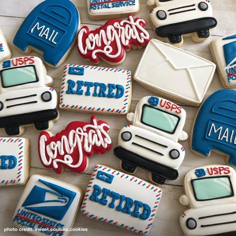 Postal Worker Retirement Party, Office Retirement Party, Retirement Cookies, Birthday Cake For Women Simple, Mail Truck, Going Postal, Roll Cookies, Birthday Cakes For Women, Cakes For Women