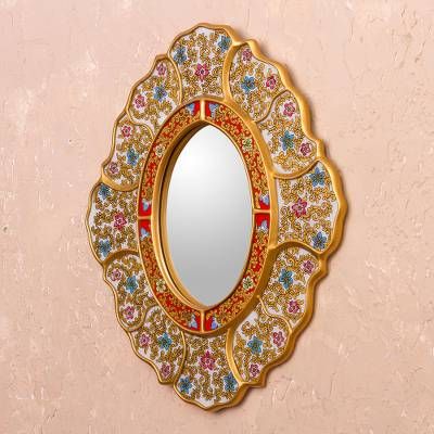 Reverse Painted Glass, Oval Wall Mirror, Wood Wall Mirror, Reverse Painted, Accent Mirror, Mirrors Wayfair, Floral White, Painted Glass, Women's Slippers