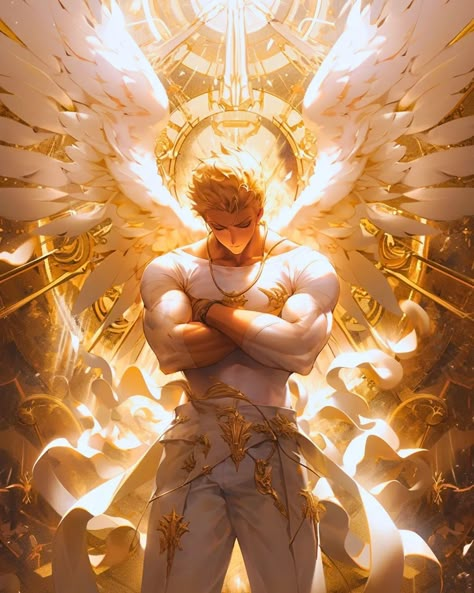 Adonis Fanart, Anime Angel Guy, Angel Warrior Male, Anime Angel Boy, Aasimar Male, Male Angel Art, Male Angels, Male Angel, Rank 1