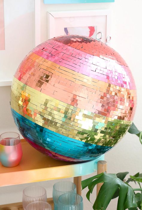 Rainbow Disco Ball | This DIY disco ball project will get everyone on the dance floor at your wedding! Rainbow Disco Ball, Diy Disco Ball, Disco Birthday Party, Disco Party Decorations, Diy Bachelorette Party, Bridal Shower Diy, A Beautiful Mess, Diy Bridal, Beautiful Mess