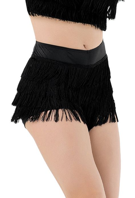 Jazz Dance Outfits, Shorts With Fringe, Tricot Dress, Costume Bra, Fringe Shorts, Lyrical Dresses, Jazz Costumes, Mock Neck Crop Top, Dance Accessories