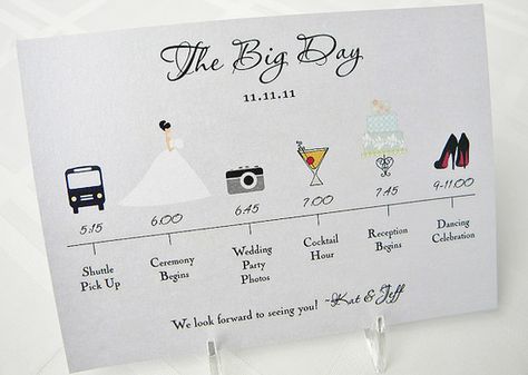 Visual #wedding itinerary of where to be and when! Wedding Day Itinerary, Gifts Bags, Wedding Itinerary, Wedding Info, Wedding Timeline, Wedding Wishes, Sleeve Tattoo, Wedding Stationary, Super Ideas