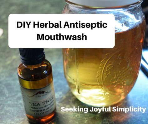 Most commercial mouthwashes contain artificial colors, flavors, fragrances, strong chemicals, and alcohol. Making your own antiseptic mouthwash with common herbs is easier than you think. The herbs in this recipe have antimicrobial properties that help kill germs naturally, reduce inflammation, and the calendula supports healthy gum tissue. This simple homemade herbal mouthwash only uses five ingredients. Diy Mouthwash With Cloves, Homemade Mouthwash With Essential Oils, Non Toxic Mouthwash, Herbal Mouthwash, Diy Mouthwash, Remineralizing Mouthwash, Natural Teeth Whitening Diy, Baking Soda Toothpaste, Homemade Mouthwash