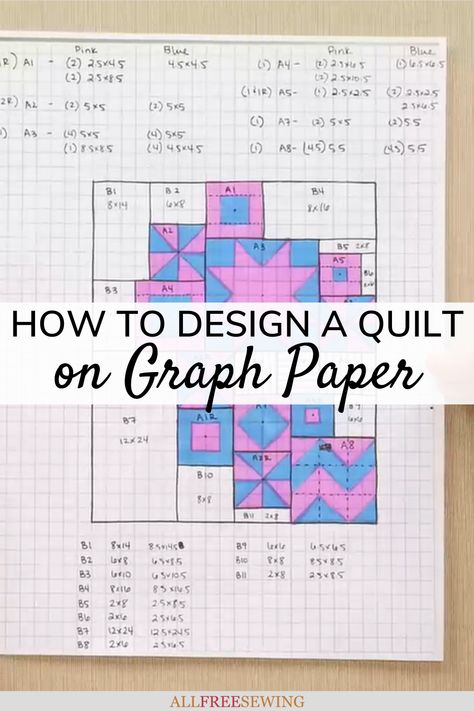 UPDATED: Use graph paper for a quilt design all your own. This tutorial walks you through how to create a DIY design from scratch. How To Design Quilt Patterns, How To Design A Quilt On Graph Paper, How To Design A Quilt Pattern, Quilt As You Go Patterns Free Projects, How To Design A Quilt, Grid Quilting Designs, Grid Design Pattern, Quilt Size Chart, Graph Paper Designs