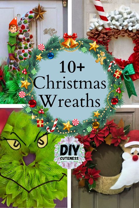 DIY Christmas Wreaths for Front Door - DIY Cuteness Diy Christmas Reefs, Christmas Hanging Baskets, Picture Wreath, Christmas Reef, Christmas Wreath Designs, Wreath Making Tutorials, Giant Christmas Ornaments, Christmas Wreath Ideas, Baby Wreath