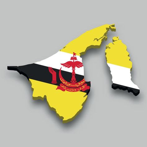 3d isometric Map of Brunei with national flag. Brunei Map, Asean Countries, Brunei Flag, Isometric Map, 3d Isometric, Flags Of The World, National Day, National Flag, Brunei