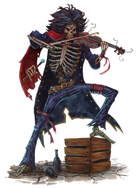 Fiddling Bones - Monsters - Archives of Nethys: Pathfinder 2nd Edition Database Dnd Undead Character Art, Undead Dnd Character, Undead Bard, Musician Character Design, Pirate Rpg, Dnd Pirate, Music Monster, Npc Ideas, Dnd Npc