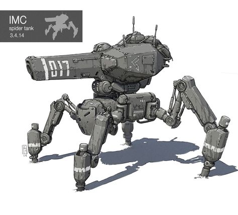 Spider tank., Kevin Anderson on ArtStation at https://www.artstation.com/artwork/bG1ar Spider Tank, Spider Robot, Mecha Tanks, Robots Tanks, Robot Design Sketch, Sci Fi Tank, Drones Concept, Megaman X, Mech Suit