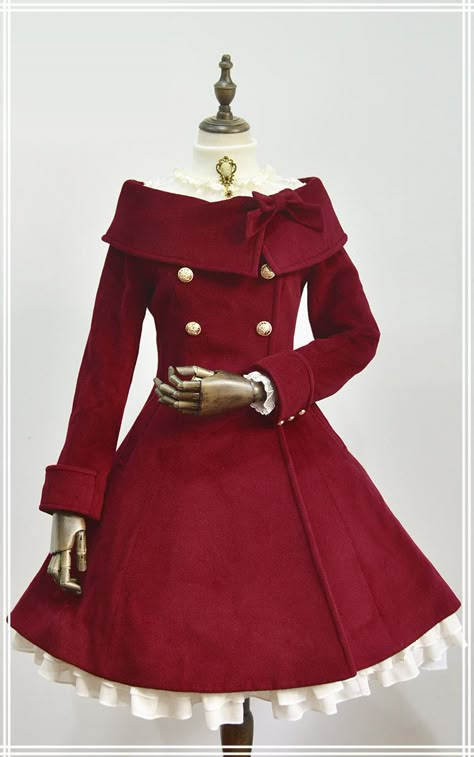 UPDATE: 【-Winter Princess-】 Lolita Wool Coats 【In Wine Color】 Have Been Restocked! Áo Blu, Winter Princess, Red Coat, Wine Color, Cosplay Dress, Kawaii Clothes, Lolita Dress, Gothic Lolita, Lolita Fashion