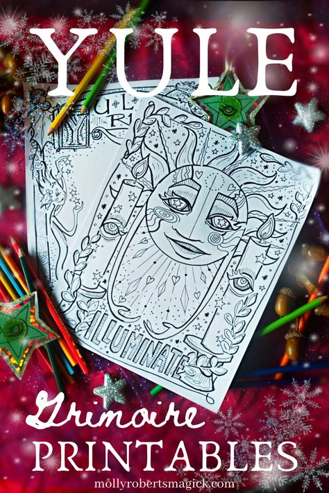 Yule Grimoire Page, Yule Coloring Pages Free Printable, Yule Printables, Yule Drawings, Yule Coloring Pages, Yule Colors, Grimoire Inspiration, Winter Solstice Gifts, Ritual Ideas