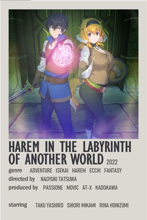 Harem In The Labyrinth Of The Other World, Isekai Aesthetic, Harem In The Labyrinth, Harem Anime, Isekai Anime, Anime Minimalist Poster, Anime Character Names, Best Romance Anime, Anime Suggestions