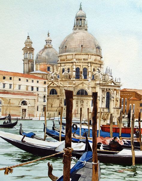 Watercolour on acid-free paper - unframed SOLD David Morris, Venice Painting, Watercolor City, Building Painting, Watercolor Architecture, Venice Travel, Watercolor Artists, A Level Art, Urban Sketching