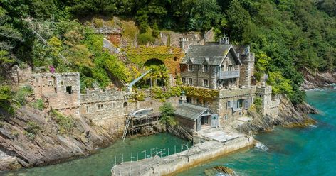 Iconic £5M home on River Dart is only accessible by foot or boat - Devon Live Princess Diana Memorial Fountain, Devon House, Dartmouth Devon, Chateau Medieval, Devon England, Ancient Buildings, Chateau France, Waterfront Property, Indoor Swimming