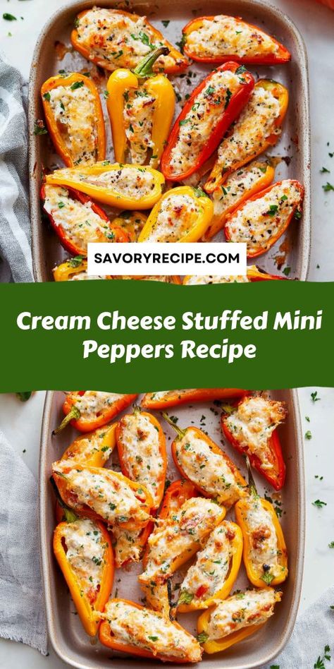 Looking for a vibrant and delicious appetizer that impresses at any gathering? This Cream Cheese Stuffed Mini Peppers Recipe is a crowd-pleaser packed with flavor! Perfect for parties or casual snacking, save this recipe now to create a colorful and tasty addition to your appetizer spread. Cream Cheese Stuffed Sweet Peppers Minis, Stuffed Mini Pepper Appetizers, Stuffed Mini Sweet Peppers Cream Cheese, Stuffed Pepper Cream Cheese, Stuffed Peppers With Cream Cheese Recipe, Cream Cheese Bell Pepper Recipes, Peppers And Cream Cheese Snack, Cheese Stuffed Peppers Appetizers, Pepper And Cream Cheese Snack