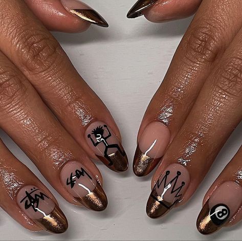 Biab Designs Ideas, Stussy Nails, Crown Nails, Nails And Rings, Biab Nails, Hands Nails, Travis Scott Cactus Jack, Nagel Design, Simple Gel Nails