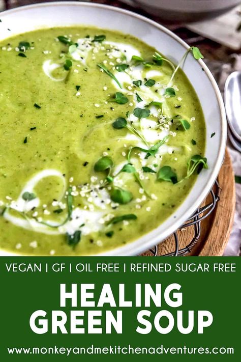 Green Soup Recipes, Monkey And Me Kitchen Adventures, Healing Soup, Monkey And Me, Carrots Celery, Green Soup, Vegan Soup Recipes, Vegan Soups, Slow Cooker Soup