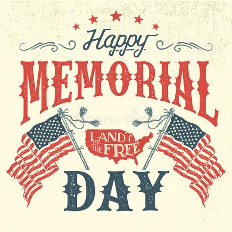 Typography Illustration, Happy Memorial Day, Vintage Typography, Memorial Day, Greeting Card, Typography, Flag