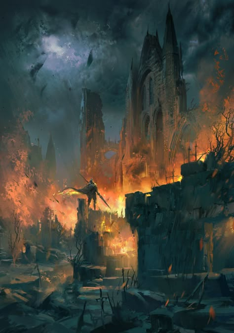 Burned Forest, Destroyed City, Landscape Concept, Fantasy Images, Fantasy City, Fantasy Castle, Fantasy Places, Fantasy Setting, Art Et Illustration