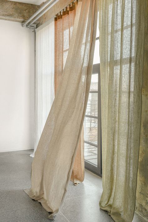 Natural Linen Curtains April Notes Earthy Curtains Living Room, Earthy Neutral Aesthetic, Earth Tone Curtains, Cortinas Aesthetic, Earthy Curtains, Curtains Japandi, Linen Curtains Bedroom, Linen Curtains Living Room, Curtains Aesthetic