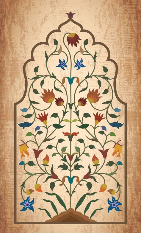 Mughal & Persian on Behance Mughal Art Drawing, Mughal Designs Pattern, Indian Pattern Art, Mughal Interior Design, Mughal Inspired Interiors, Mughal Paintings Woman, Persian Folk Art, Mughal Architecture Motifs, Mugal Prints