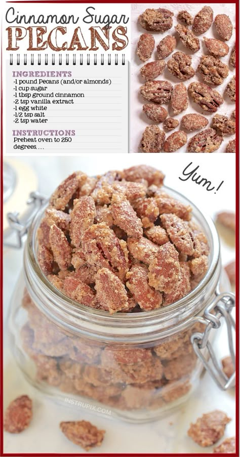 Simple Homemade Gifts For Christmas, Cinnamon Sugar Roasted Pecans, All White Party Snacks, Cinnamon Sugared Pecans, Spice Pecans Recipe, German Roasted Nuts Recipes, Nuts For Christmas Gifts, Christmas Pecans Recipes, Candies Pecans Easy