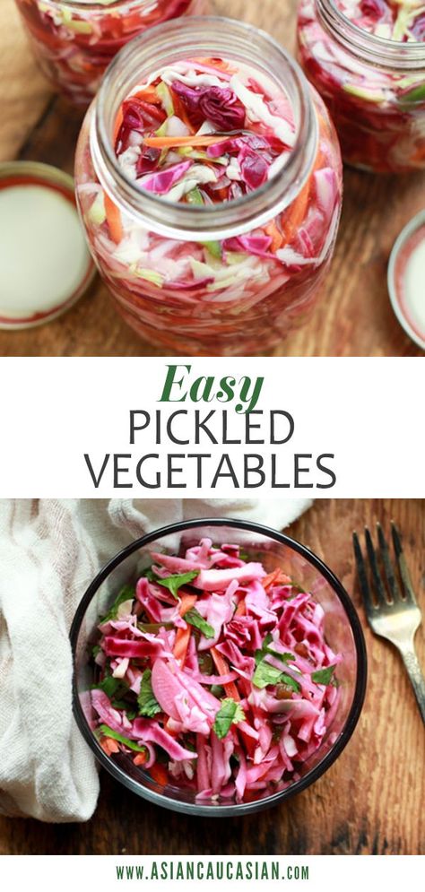 White Asparagus Recipes, Quick Pickled Vegetables, Easy Pickle, Pickled Vegetables Recipe, Pickled Red Cabbage, Easy Canning, Healthy Asian Recipes, Canning Recipe, Quick Pickled