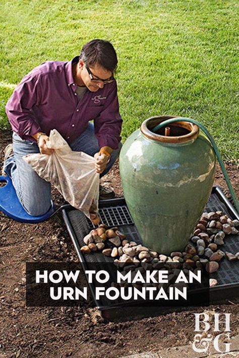 A bubbling fountain is just what your backyard has been missing. See how you can install this DIY urn fountain in just a weekend! Bubbling Fountain, Garden Fountains Outdoor, Gardening Calendar, Outdoor Urns, Yummy Veggies, Diy Water Feature, Taman Air, Diy Water Fountain, Outdoor Water Features