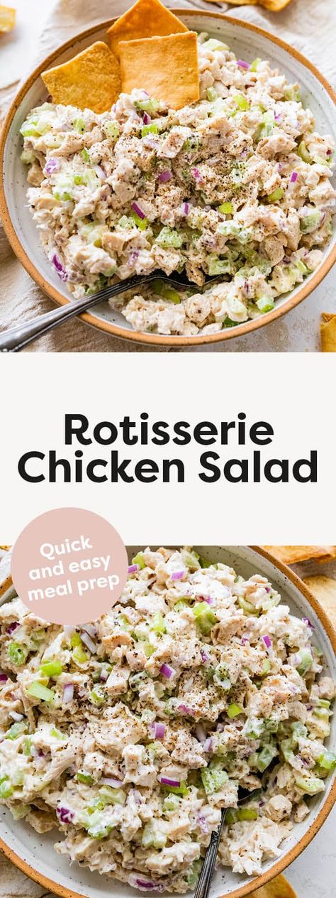 This rotisserie chicken salad is made with avocado oil mayo, red onion and celery for a quick and easy meal. It's perfect for meal prep and delicious served on a sandwich or with crackers. Rotisserie Chicken Salad, Cold Salads, Make Shredded Chicken, Delicious Chicken Salad, Clean And Delicious, Creamy Dressing, Chicken Pieces, Lettuce Cups, Chicken Salad Sandwich