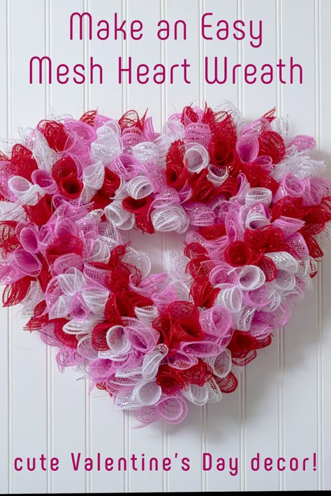 Diy Heart Shaped Deco Mesh Wreath, Valentine Rag Wreath Diy, Heart Wreath Form Ideas, Valentine’s Day Mesh Wreath, Heart Shaped Mesh Wreaths Diy, Valentines Day Wreaths Diy, Heart Mesh Wreath, Heart Shaped Deco Mesh Wreath, Valentine Mesh Wreaths How To Make