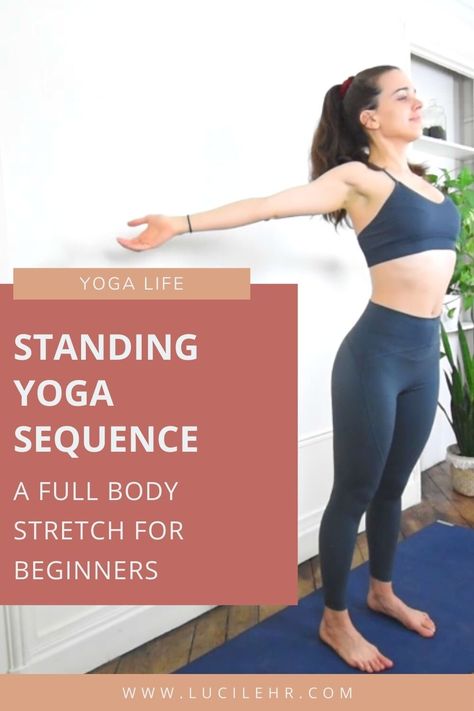 Standing Yoga Sequence For Beginners, Standing Yoga Poses Beginner, Standing Yoga Sequence, Standing Stretches, Yoga Sequencing, Full Body Stretching Routine, Yoga Videos For Beginners, Standing Yoga Poses, Yoga Sequence For Beginners