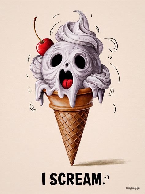 Need a chillingly cute illustration for Halloween? I create unique & playful designs for all occasions! #SpookyIceCream #WhimsicalIllustration #IceCreamPun #HalloweenArt #Illustration #GraphicDesign #Fiverr Spooky Ice Cream, Ice Cream Monster, Drawing Natural, Oil Painting Tips, Monster Illustration, Naruto Drawings, Oil Painters, I Scream, Cute Monsters