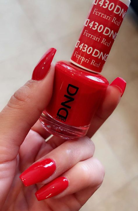 DND Daisy - Ferrari red Best Red Gel Nail Color, Dnd Red Ferrari, Dnd Nail Colors Gel Polish Red, Dnd Red Nail Polish, Dnd Ferrari Red Nails, Ferrari Red Dnd, Ferrari Red Nails Design, Dnd Ferrari Red, Red Ferrari Nails