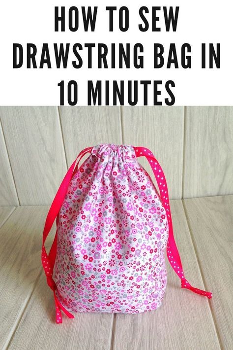 Learn how to sew drawstring bags in minutes with this easy DIY sewing tutorial. Easy and quick to whip up, you can make one in 10 minutes! This sewing project involves just a few straight line stitches and as such is a great beginner project! #sewingpattern #sewingproject #freepattern #easypattern #beginnerpattern #easythingstosew #sewingideas #drawstringbagdiy #drawstringbagtutorials #drawstringbagdiyeasy #howtosewadrawstringbag #howtosewdrawstringbagtutorials Sew A Drawstring Bag, Tips Menjahit, Drawstring Bag Diy, Drawstring Bag Tutorials, Drawstring Bag Pattern, Sacs Tote Bags, Diy Sewing Tutorials, Sewing Easy Diy, Sew Ins