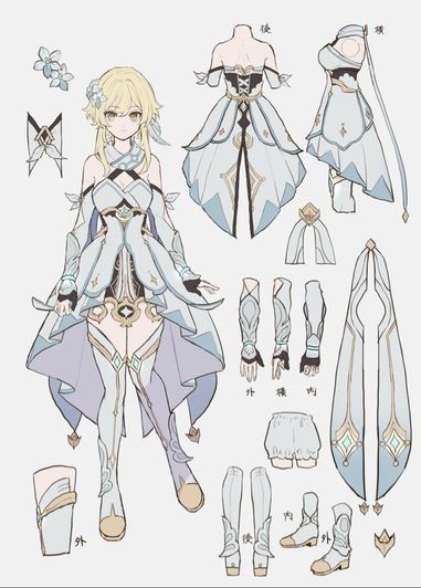 Lumine Outfit Genshin Impact, Aether Outfit Genshin, Lumine Character Design, Genshin Character Body Template, Lumine Character Sheet, Genshin Lumine Outfit, Genshin Impact Characters Full Body Pose, Genshin Impact Base Pose Oc, Lumine Reference Sheet