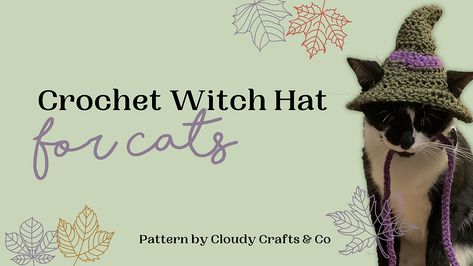 Free Crochet Pattern: Witch Hat for Cats and Small Dogs Crochet Hats For Small Dogs Free Pattern, Cat Witch Hat Crochet Pattern Free, Crochet Witch Hat, Cat Hat Pattern, Crochet Witch, Cat Santa Hat, Santa Hat Pattern, Crochet Pet, Crochet Cat Hat