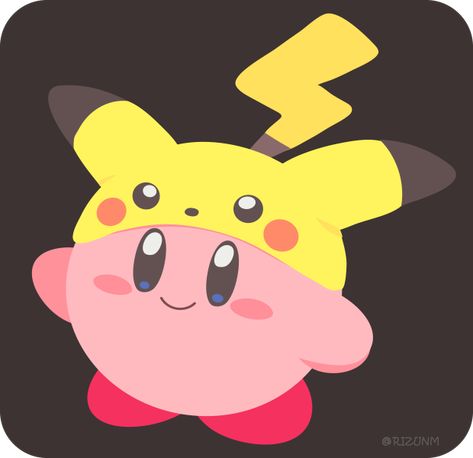 Kirby And Pikachu, Cute Kirby Art, Kirby Drawing, Kirby Cute, Comic Horror, Kirby Pokemon, Kirby Fanart, Pokemon Hat, Kirby Character