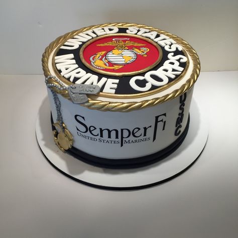 United States Marine Corp Cake A cake for a young man going into the marines...thank you to this young man. Marine Corps Cake, Happy Birthday Marines, Usmc Birthday, Marine Cake, Marine Corps Birthday, Military Cake, Cupcakes Ideas, Birthday Cake Recipe, Specialty Cakes