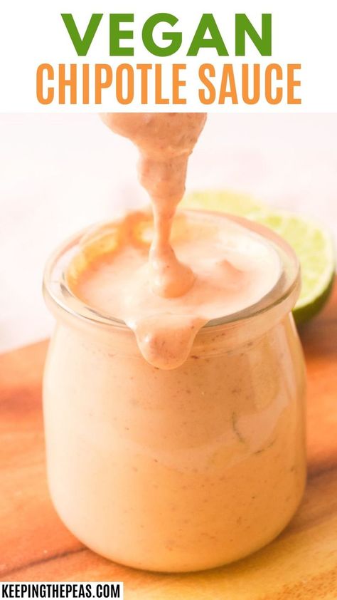 Spoon dipped in creamy vegan chipotle dressing in in jar. Vegan Chipotle Sauce Recipe, Vegan Chipotle Sauce, Chipotle Mayo Recipe, Vegan Chipotle, Chipotle Crema, Oil Free Vegan Recipes, Vegan Salad Dressing, Vegan Burrito, Chipotle Mayo