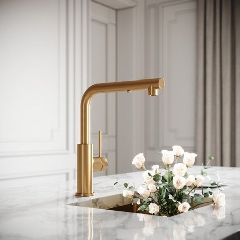 Kitchen Taps - LUSSO Brushed Gold Kitchen, Glass Drinking Bottles, Square Kitchen, Traditional Kitchen Design, Gold Kitchen, Elegant Themes, Undermount Kitchen Sinks, Modern Square, Kitchen Taps